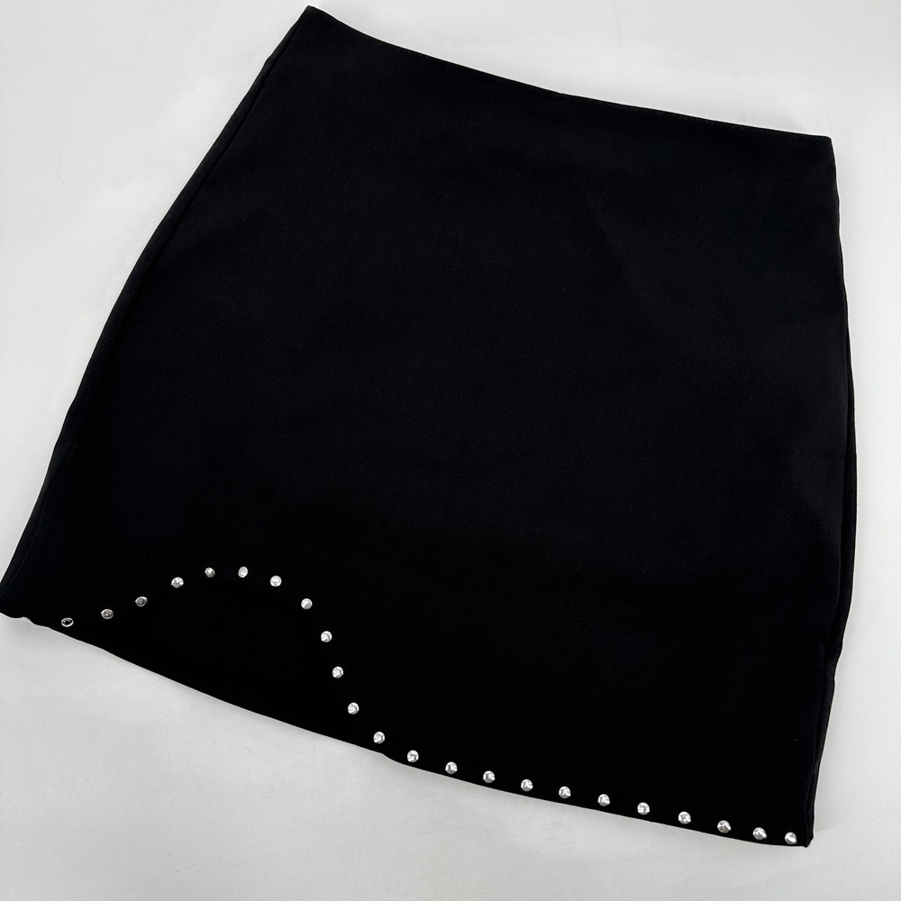 Zara Black Rhinestone Wavy Hem Mini Skirt Size XS Night Out Glam Clubwear Party